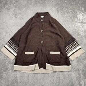 Vtg Columbia Womens XL Brown Knit Cardigan Sweater 3/4 Sleeve Y2K Cottagecore